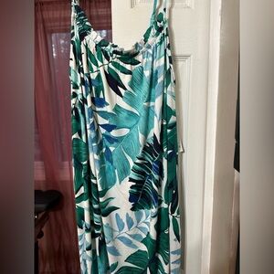 Tropical Leaf Print Maxi Dress